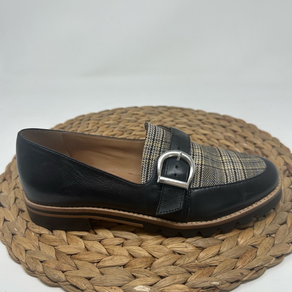 Bernardo Black Glen Plaid Leather Buckle Octavia Loafers Shoes Size 6